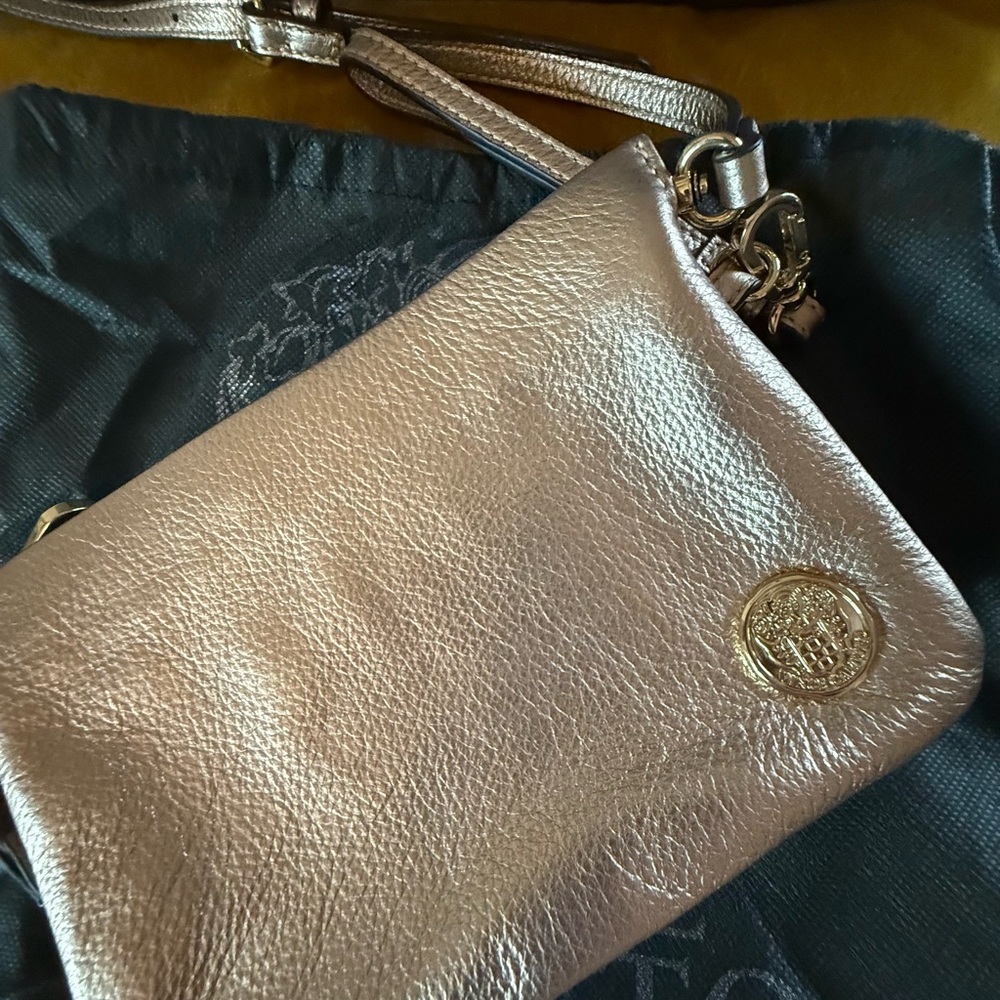Vince Camuto Gold Pebbled Leather Wristlet Clutch
